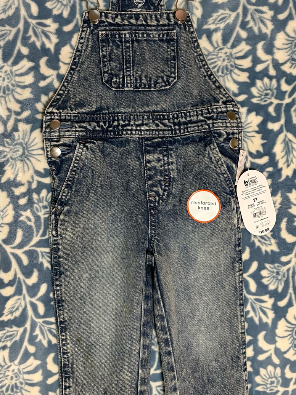 Kids Acid Wash Denim Overalls - Blue